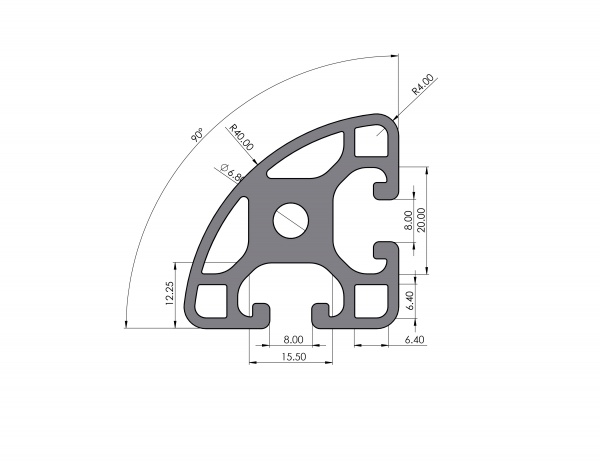 Aluminium profile 40x40 light groove 8 I-Type R90